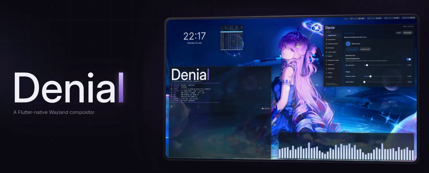 Denial WM: New Wayland Compositor With Flutter Directly Embedded - Phoronix