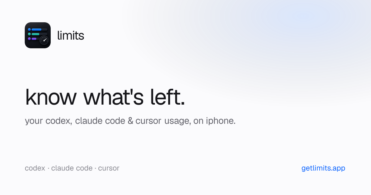 Limits · usage limits for Codex, Claude Code & Cursor