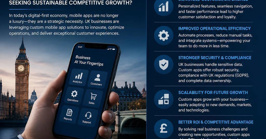 Why Are Custom Business Mobile App Services in the United Kingdom Becoming Essential for Organizations Seeking Sustainable Competitive Growth? - DEV Community